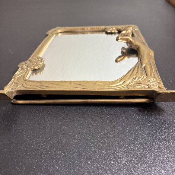 Art Deco Art Nouveau Period Tabletop, Solid Brass Mirror with Woman Figure - Picture 13 of 13